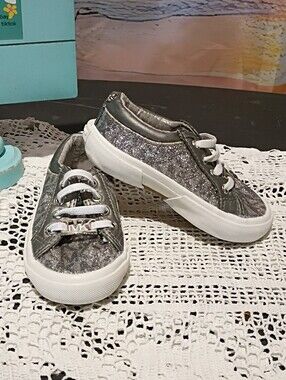 Michael Kors Kids Silver Glitter Lace-Up Sneakers